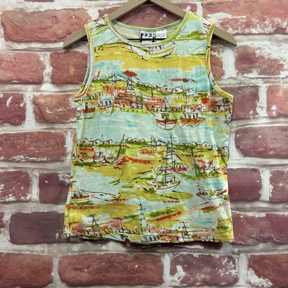 TAKE TWO Clothing Co Top Womens L Multicolor Nautical Sailboat Beachy Tank Shirt